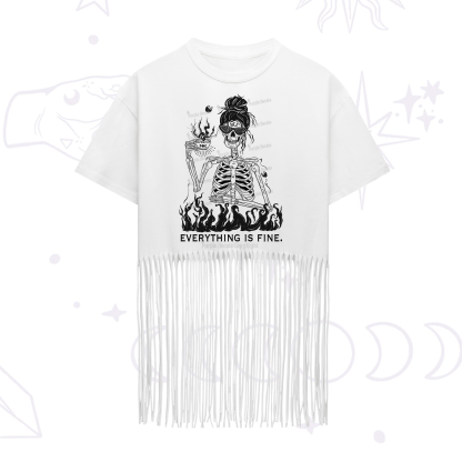 Purplehecate Everything Is Fine Fringe Hem T-Shirt