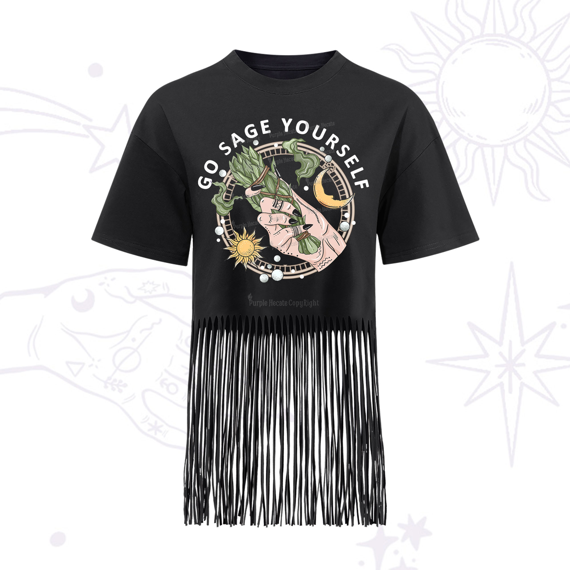 Purplehecate Go Sage Yourself Fringe Hem T-Shirt