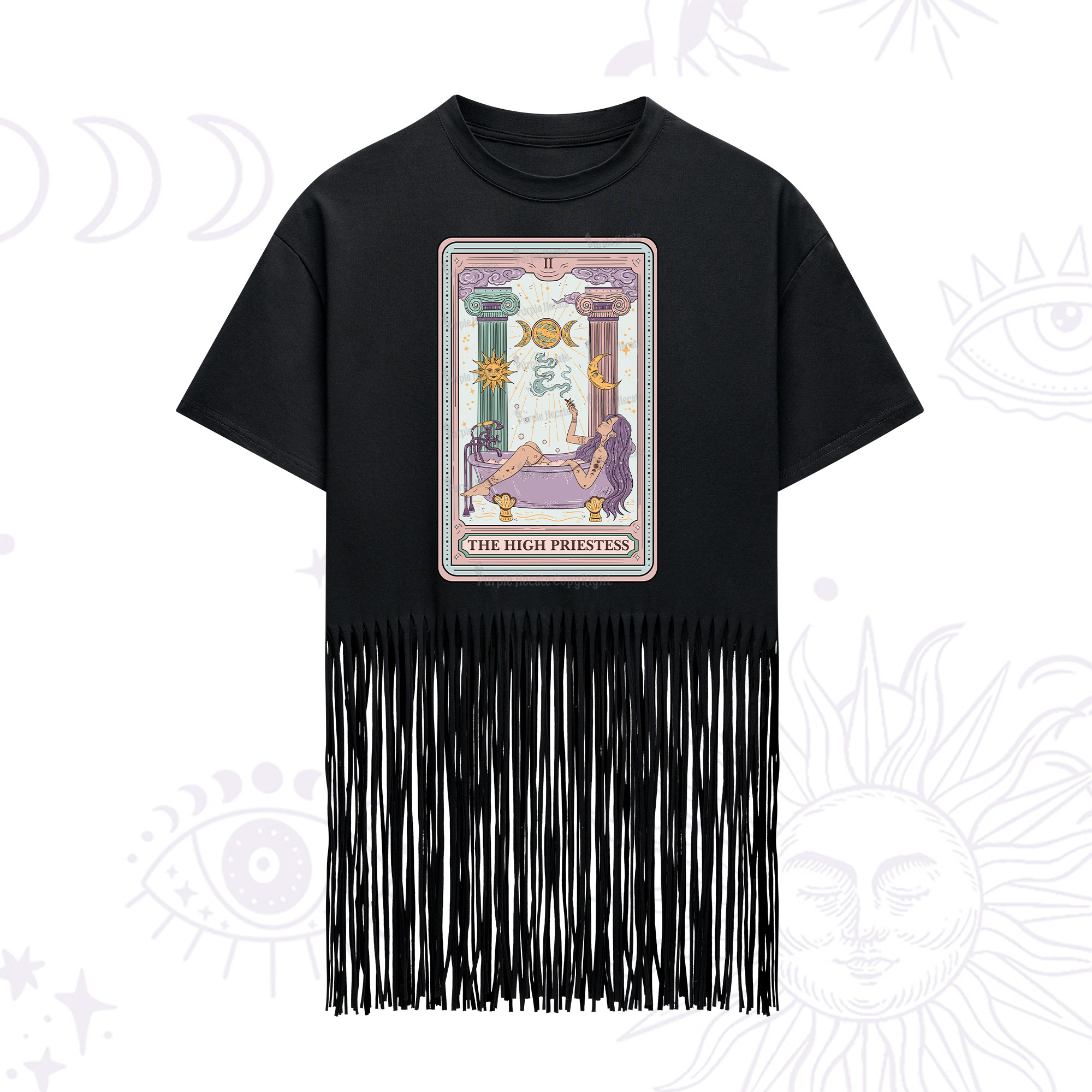 Purplehecate The High Priestess Tarot Fringe Hem T-Shirt