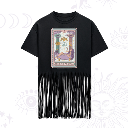 Purplehecate The High Priestess Tarot Fringe Hem T-Shirt