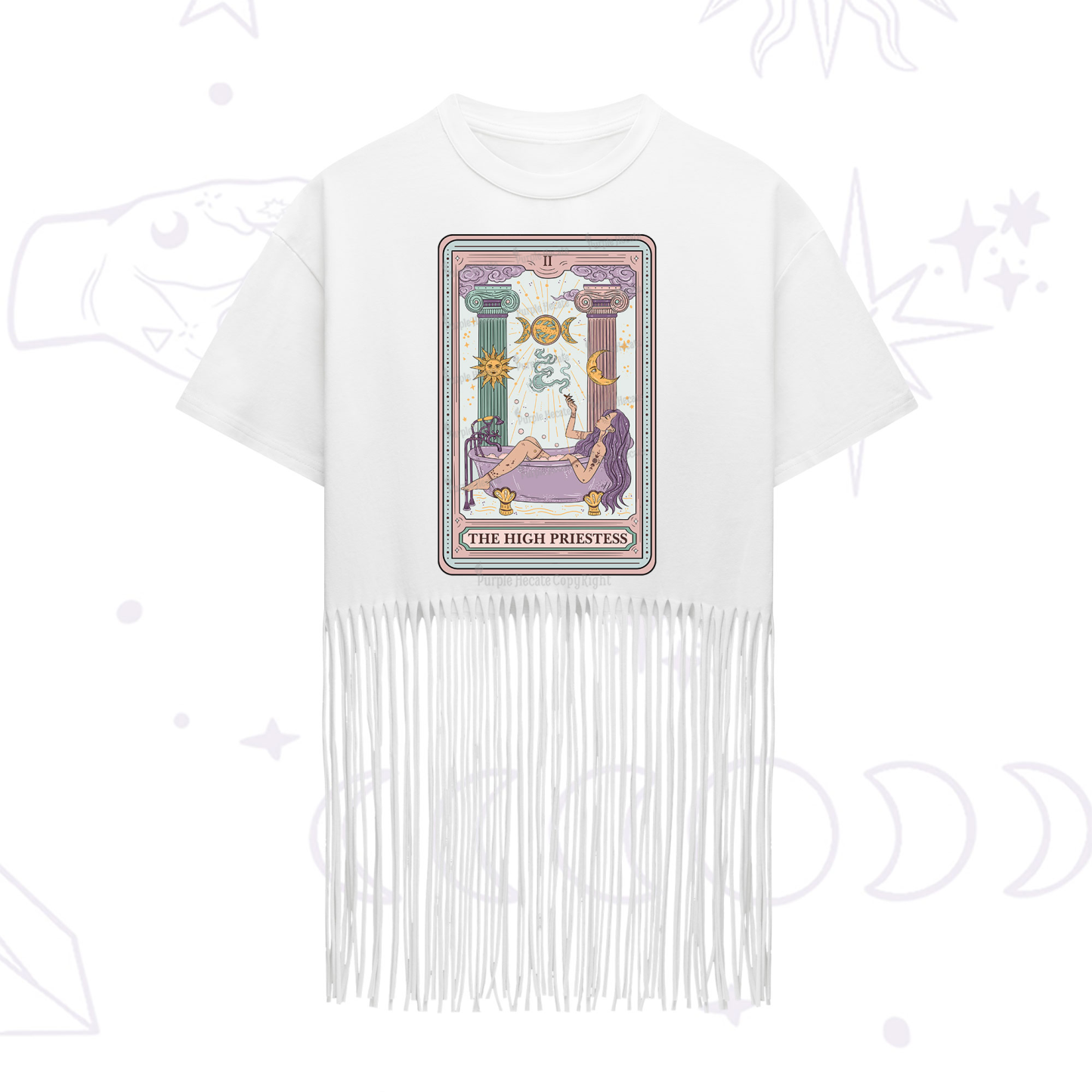 Purplehecate The High Priestess Tarot Fringe Hem T-Shirt