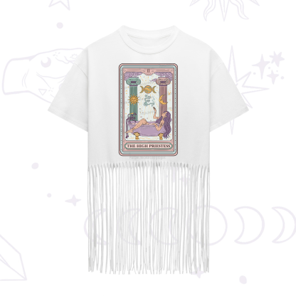 Purplehecate The High Priestess Tarot Fringe Hem T-Shirt