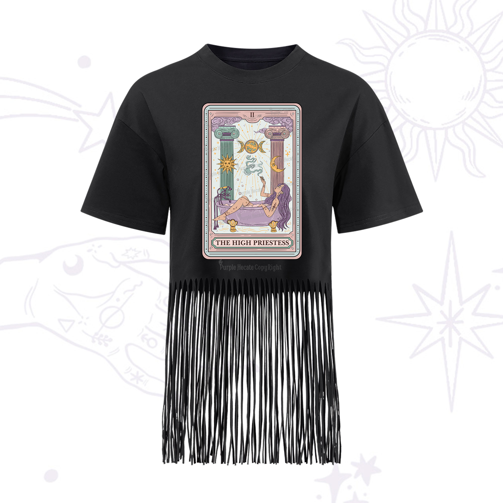 Purplehecate The High Priestess Tarot Fringe Hem T-Shirt