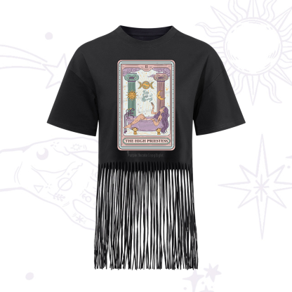 Purplehecate The High Priestess Tarot Fringe Hem T-Shirt