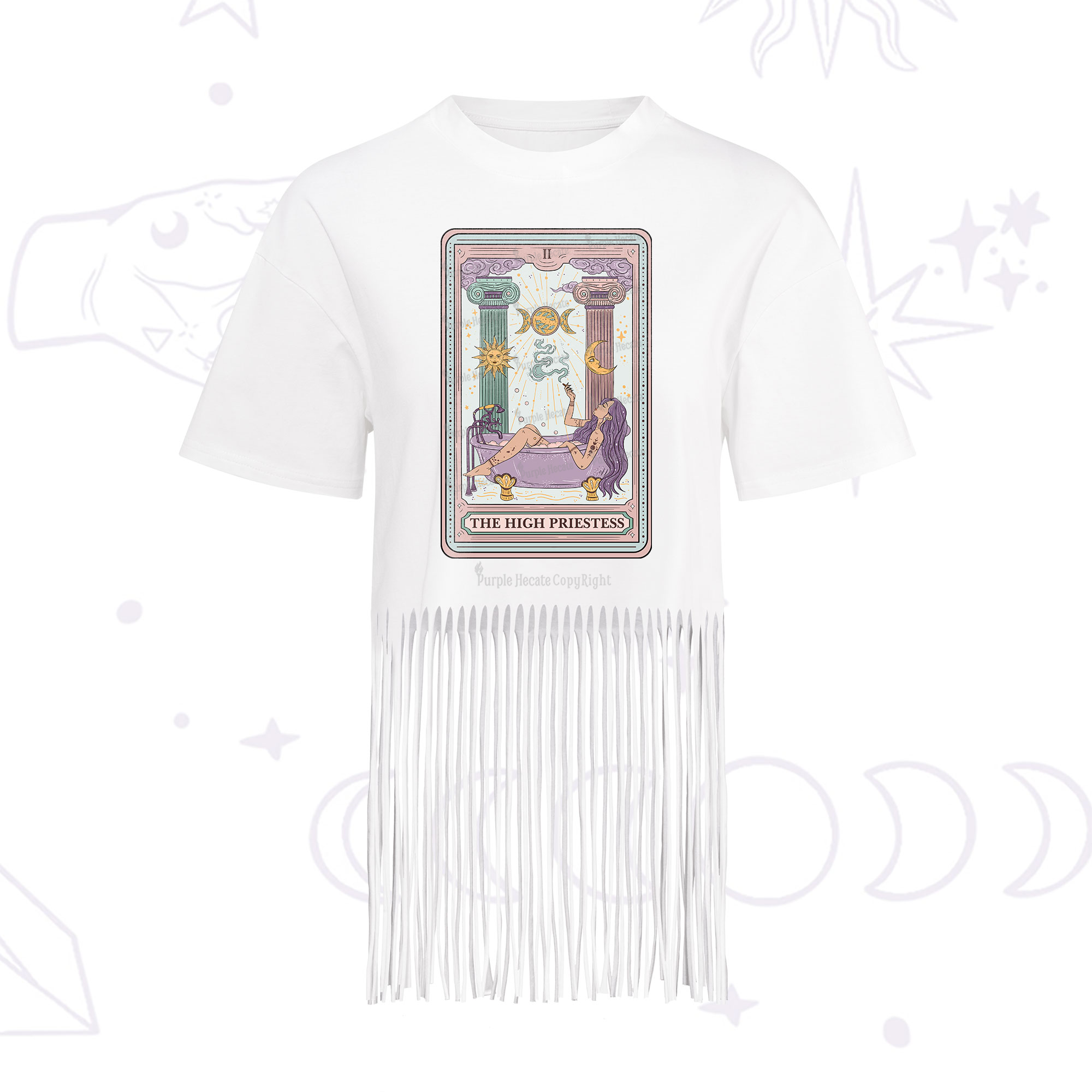 Purplehecate The High Priestess Tarot Fringe Hem T-Shirt