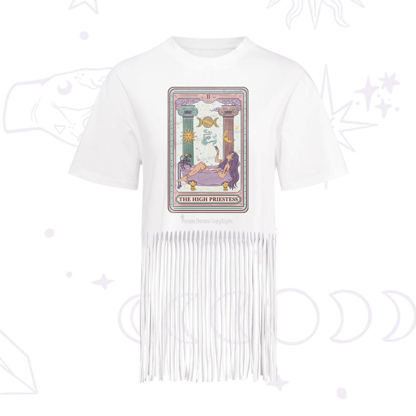 Purplehecate The High Priestess Tarot Fringe Hem T-Shirt