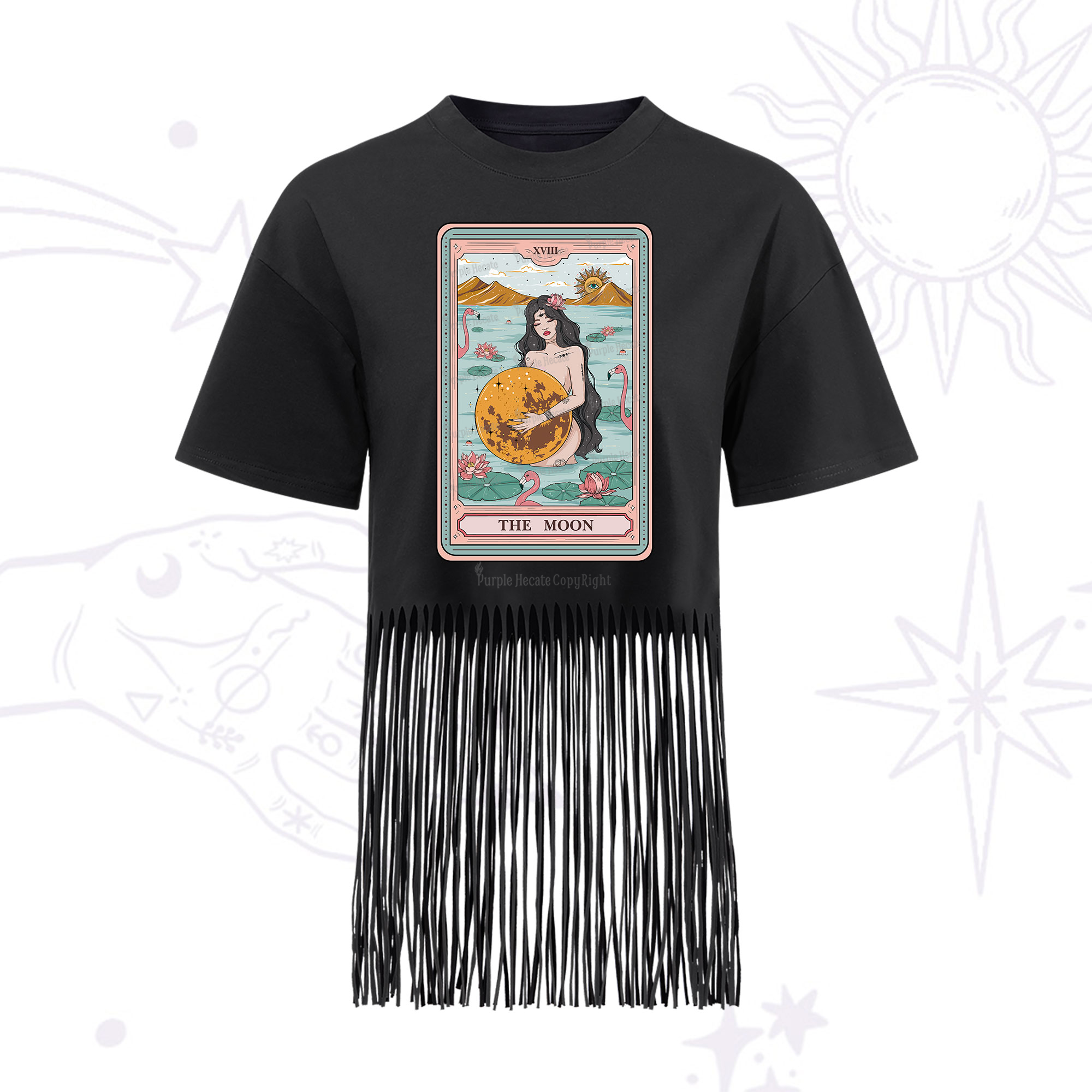 Purplehecate The Moon Goddess Tarot Fringe Hem T-Shirt