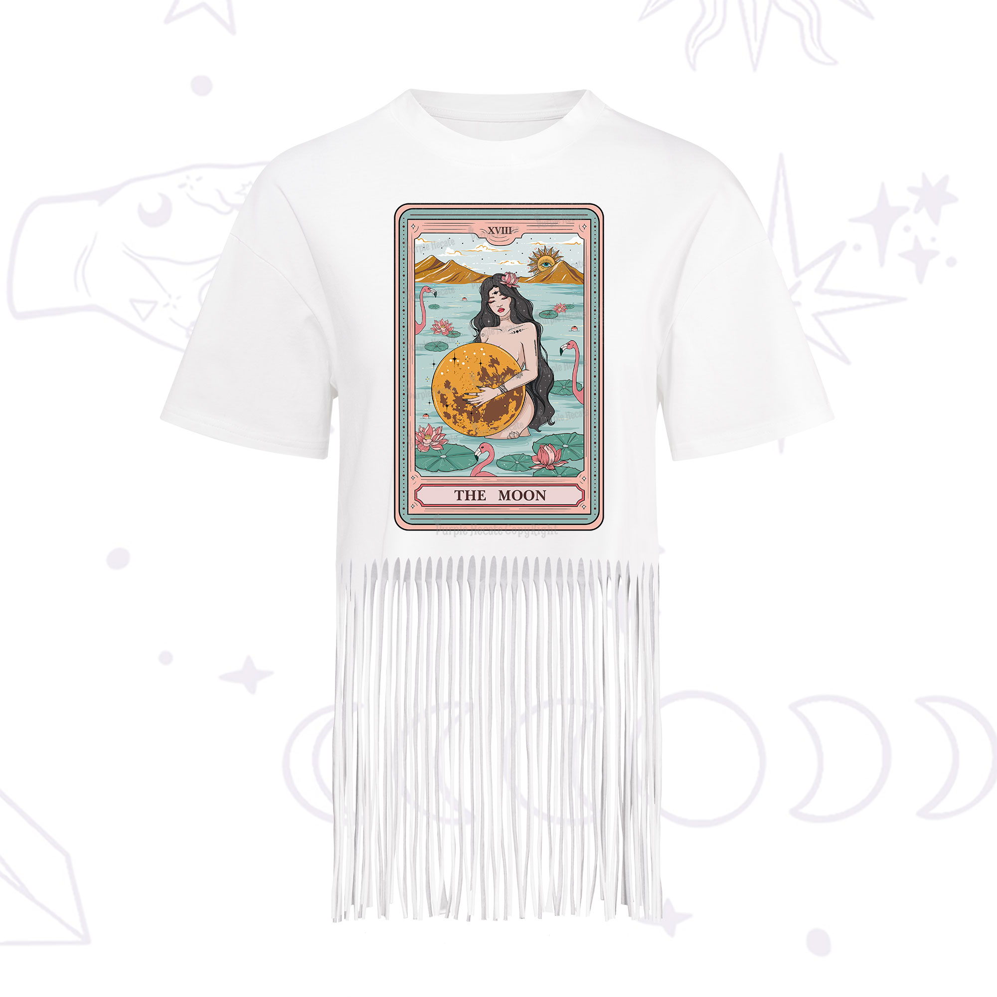 Purplehecate The Moon Goddess Tarot Fringe Hem T-Shirt