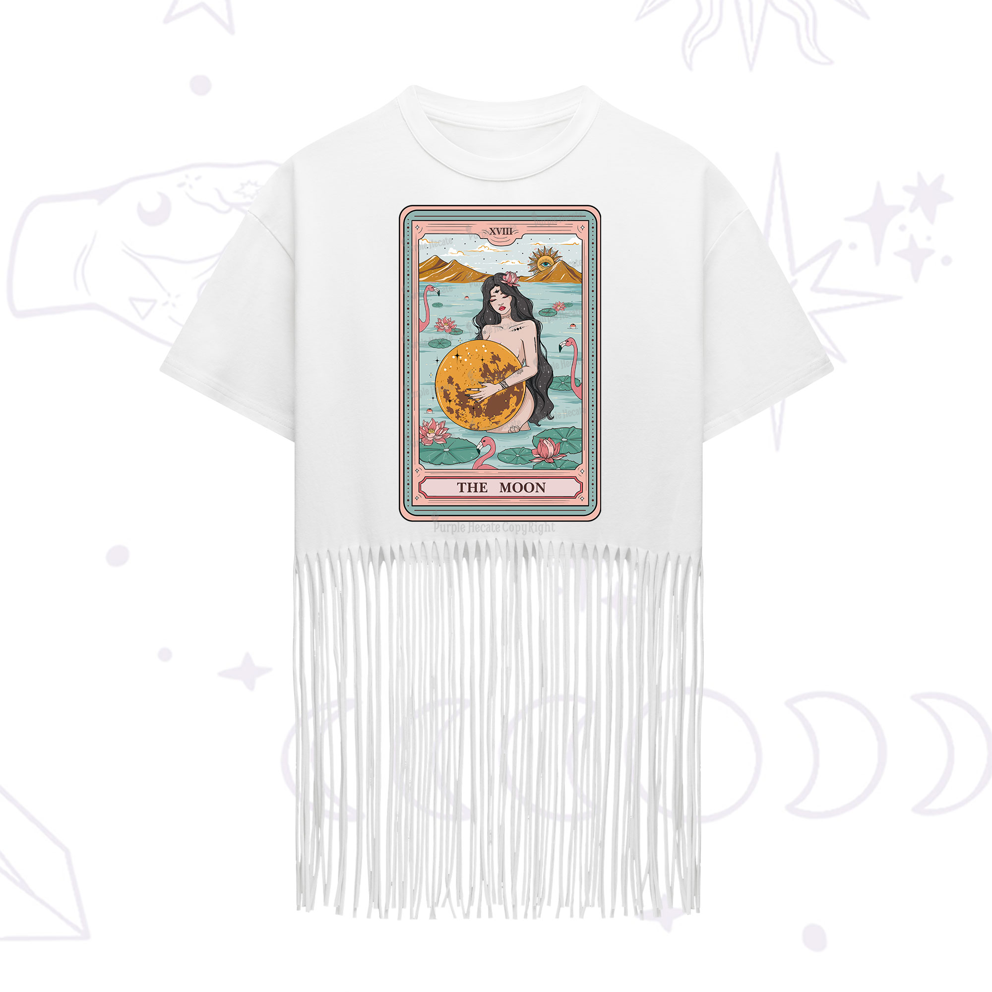Purplehecate The Moon Goddess Tarot Fringe Hem T-Shirt