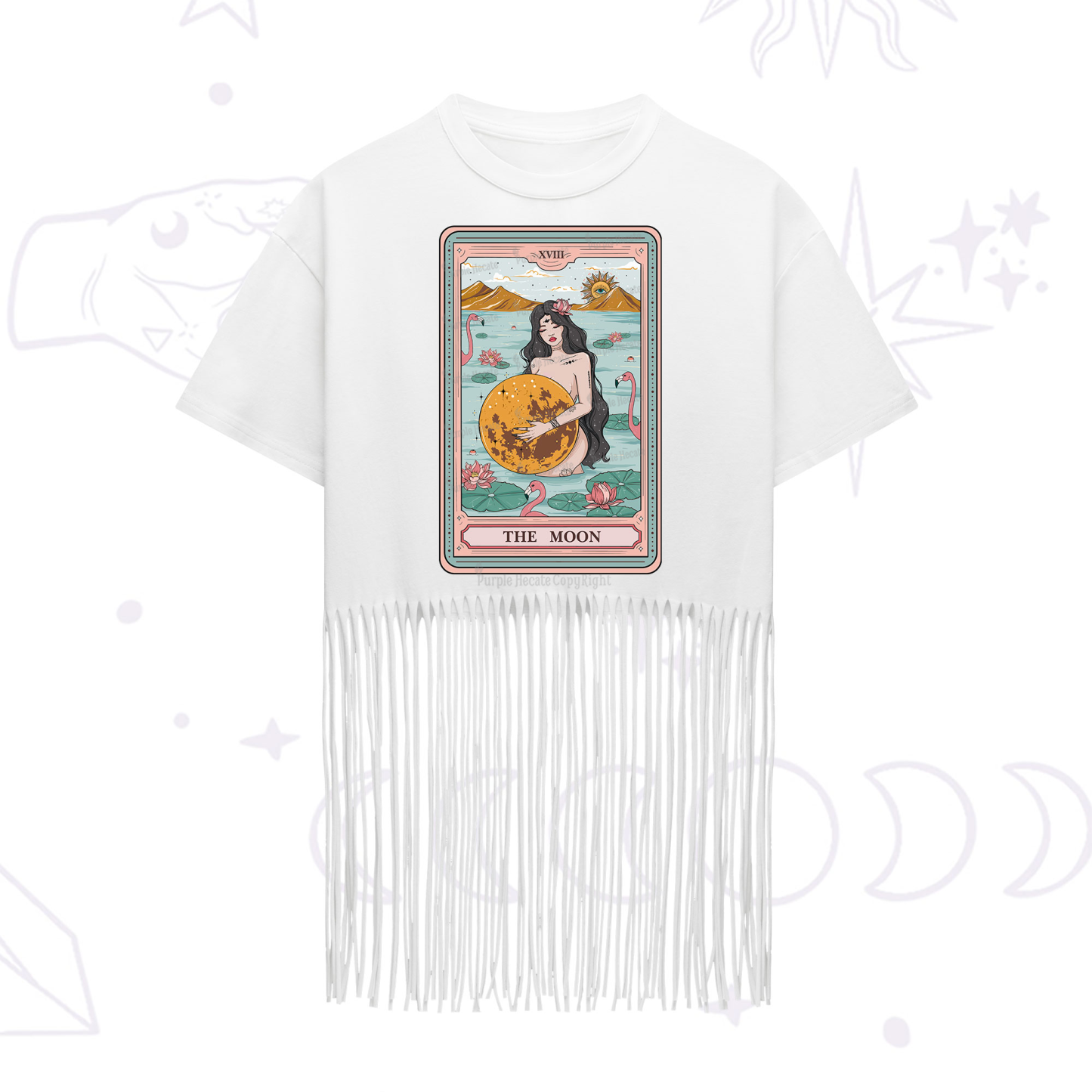 Purplehecate The Moon Goddess Tarot Fringe Hem T-Shirt