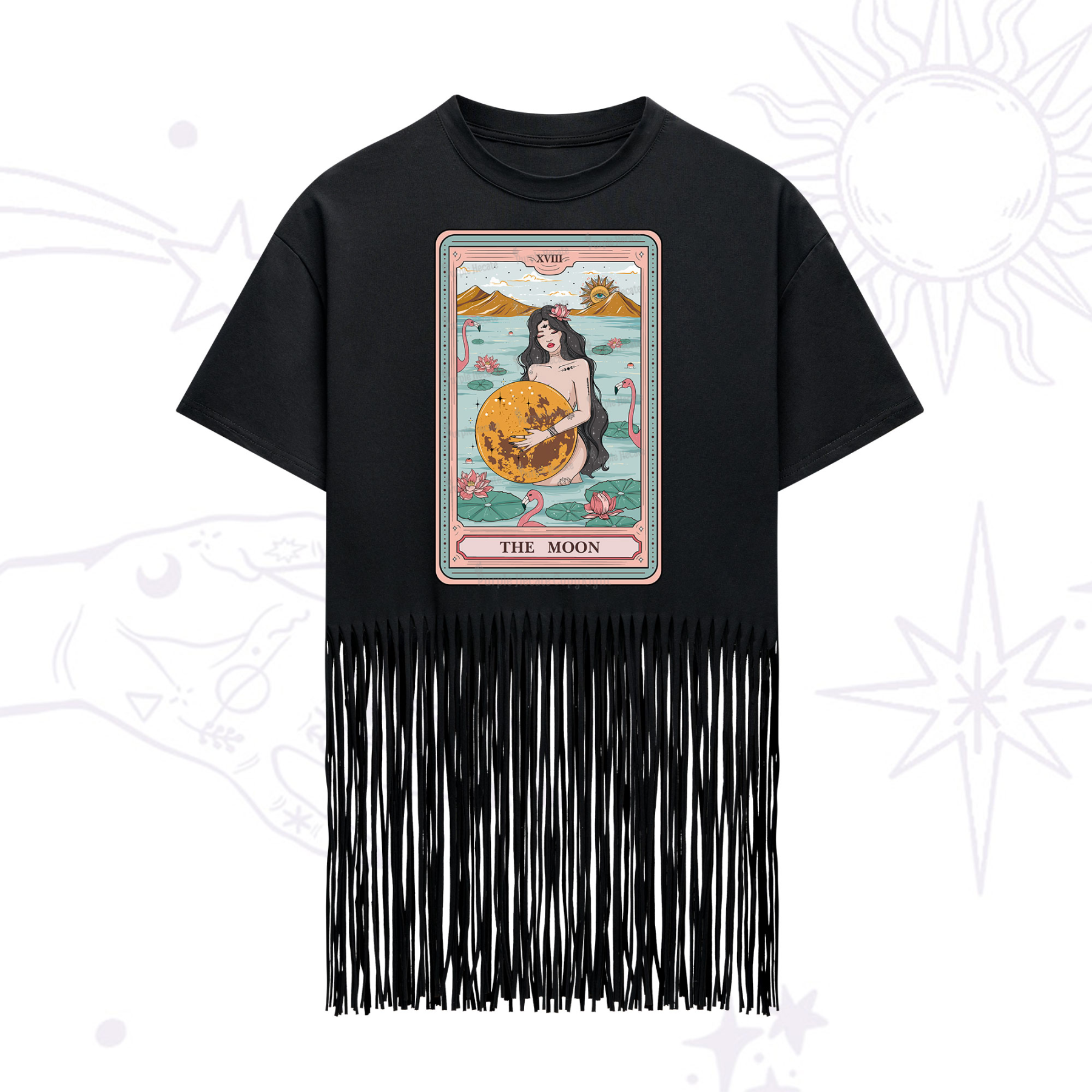 Purplehecate The Moon Goddess Tarot Fringe Hem T-Shirt