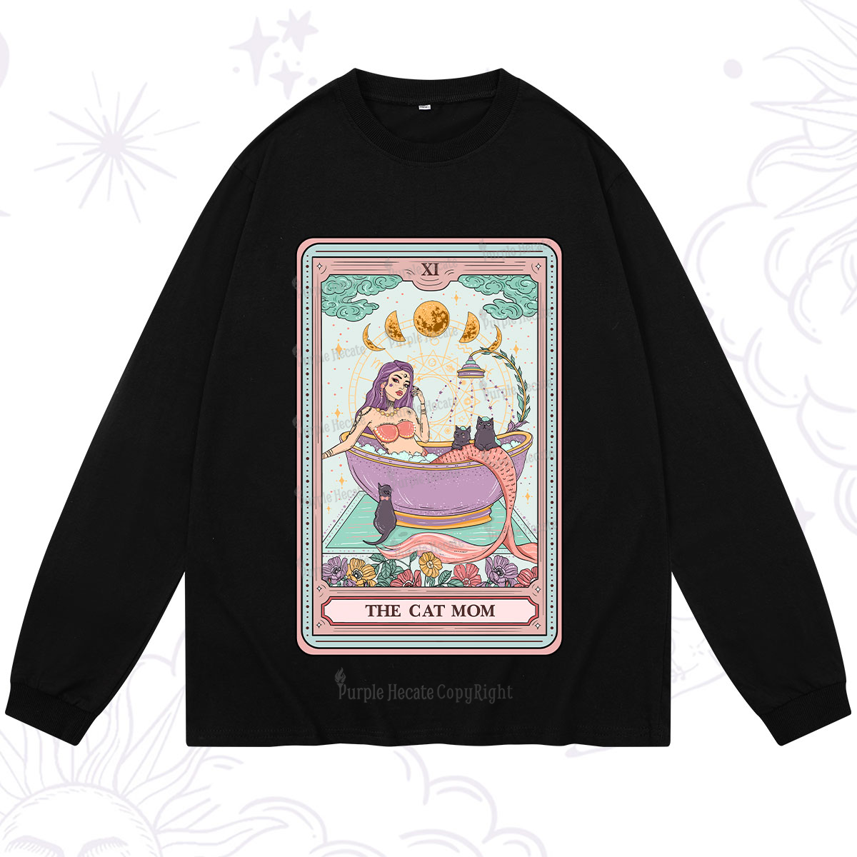 Purplehecate The Cat Mermaid Mom Tarot Card Long Sleeve T-Shirt
