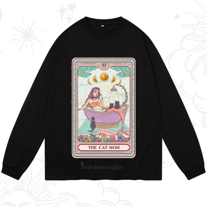 Purplehecate The Cat Mermaid Mom Tarot Card Long Sleeve T-Shirt