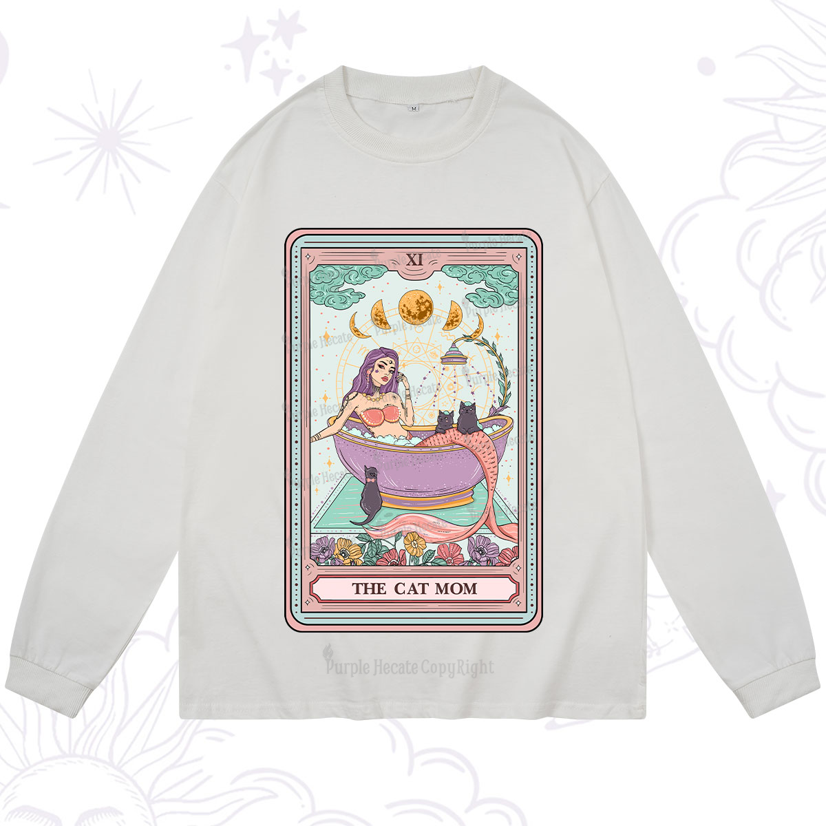 Purplehecate The Cat Mermaid Mom Tarot Card Long Sleeve T-Shirt