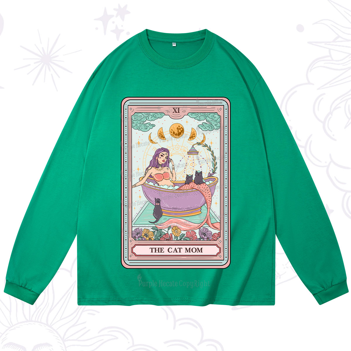 Purplehecate The Cat Mermaid Mom Tarot Card Long Sleeve T-Shirt