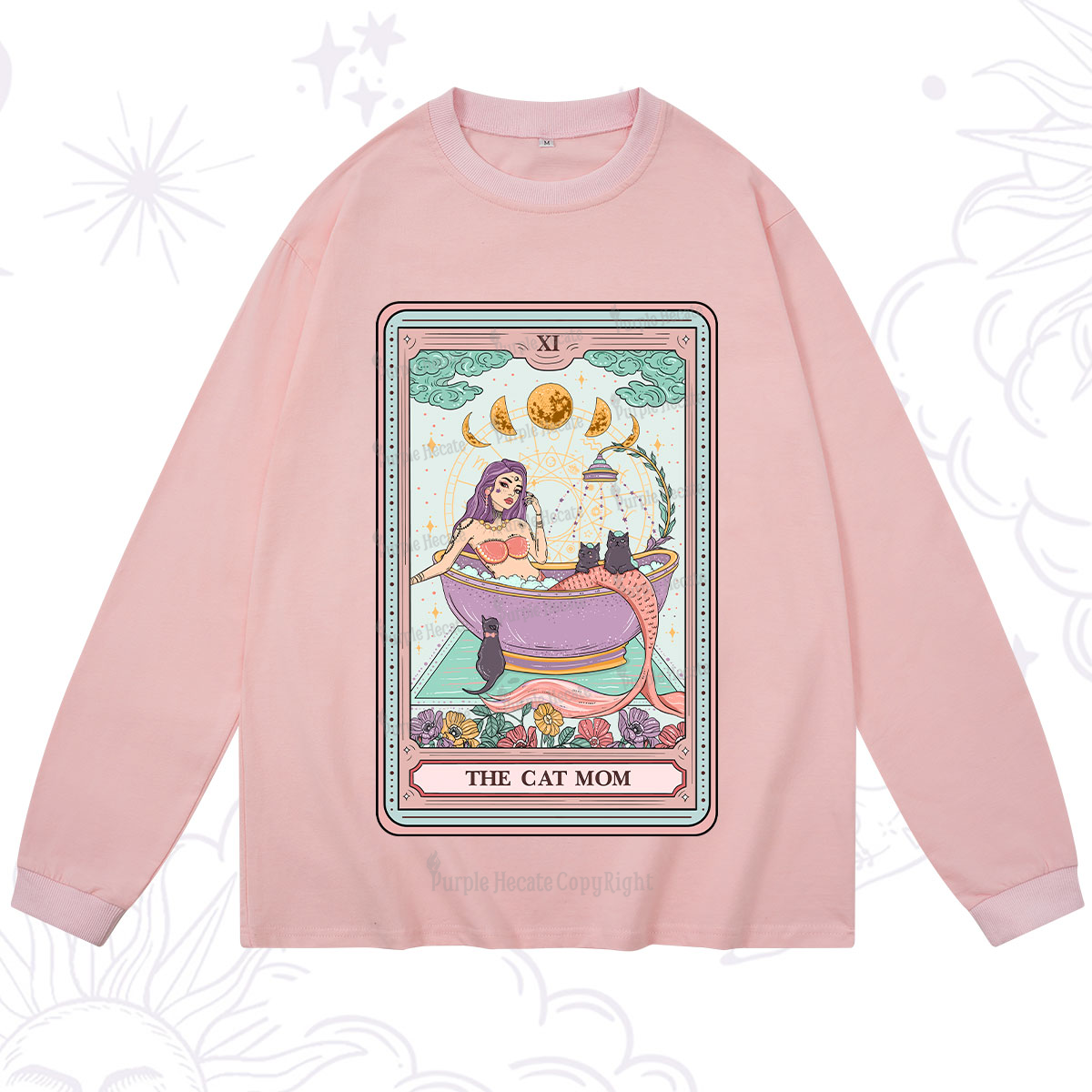 Purplehecate The Cat Mermaid Mom Tarot Card Long Sleeve T-Shirt