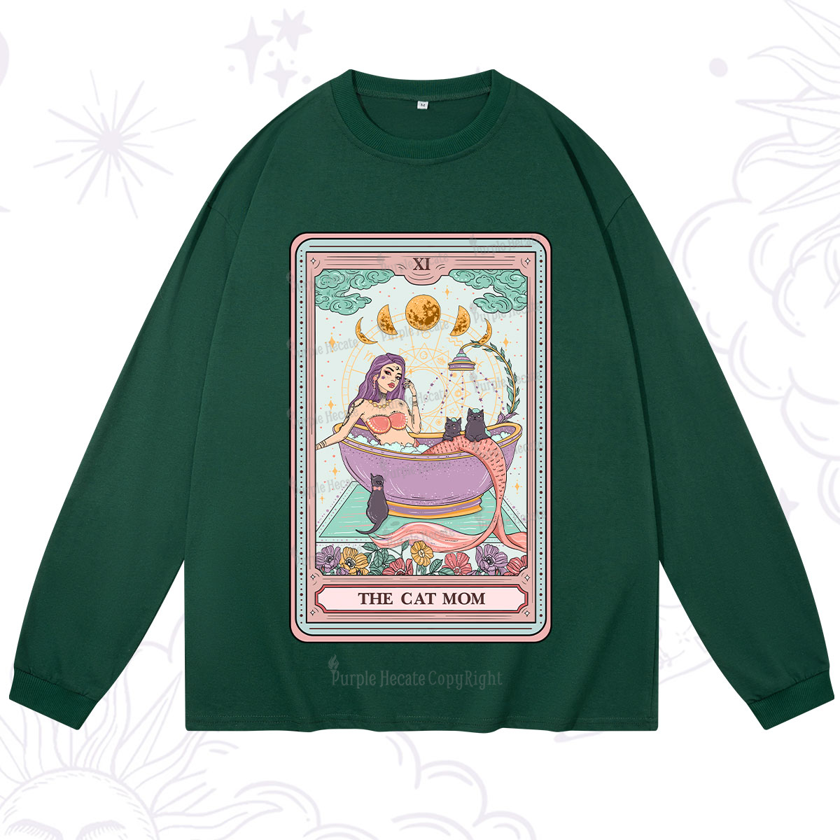 Purplehecate The Cat Mermaid Mom Tarot Card Long Sleeve T-Shirt