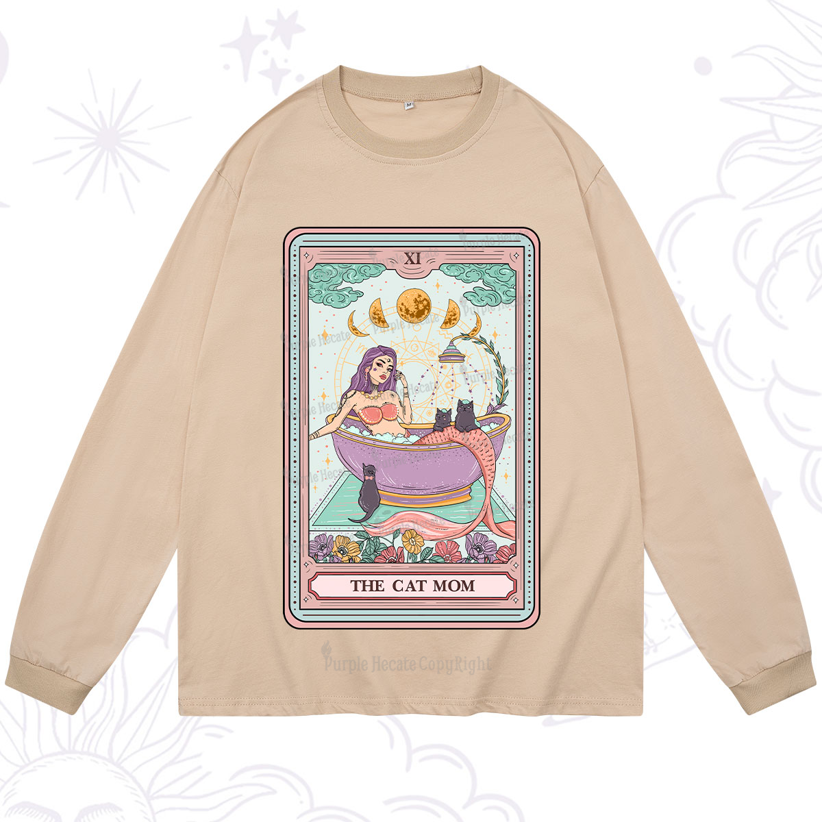 Purplehecate The Cat Mermaid Mom Tarot Card Long Sleeve T-Shirt