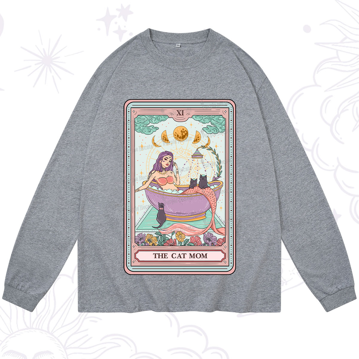 Purplehecate The Cat Mermaid Mom Tarot Card Long Sleeve T-Shirt
