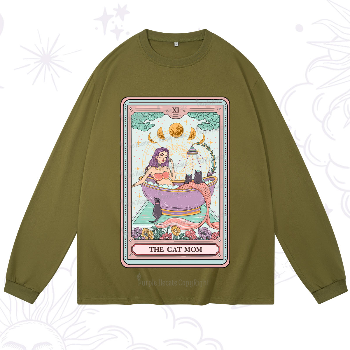 Purplehecate The Cat Mermaid Mom Tarot Card Long Sleeve T-Shirt