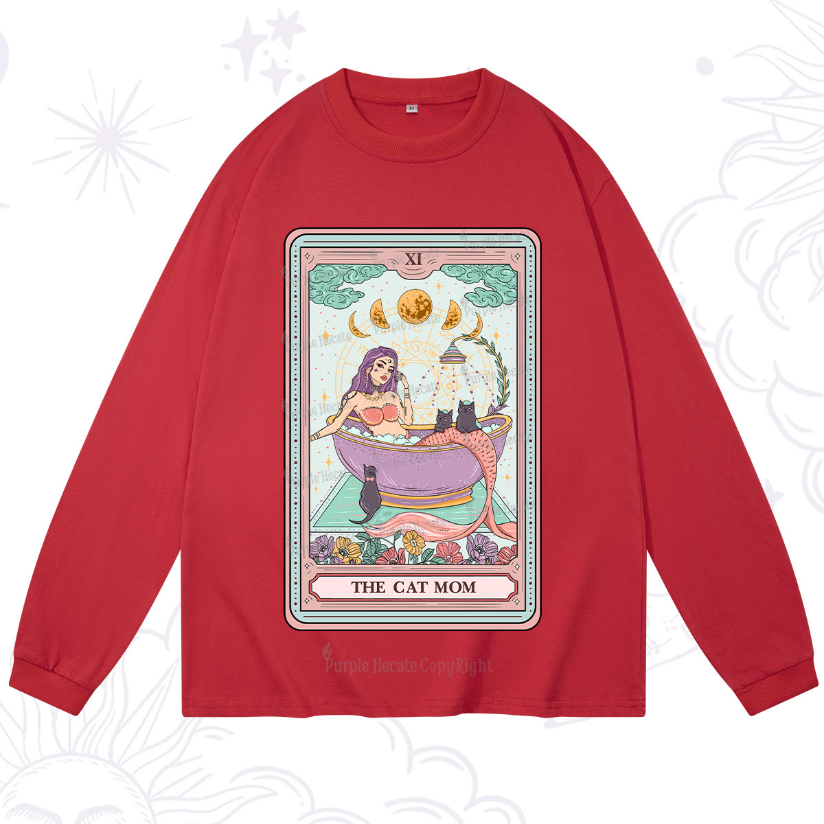 Purplehecate The Cat Mermaid Mom Tarot Card Long Sleeve T-Shirt
