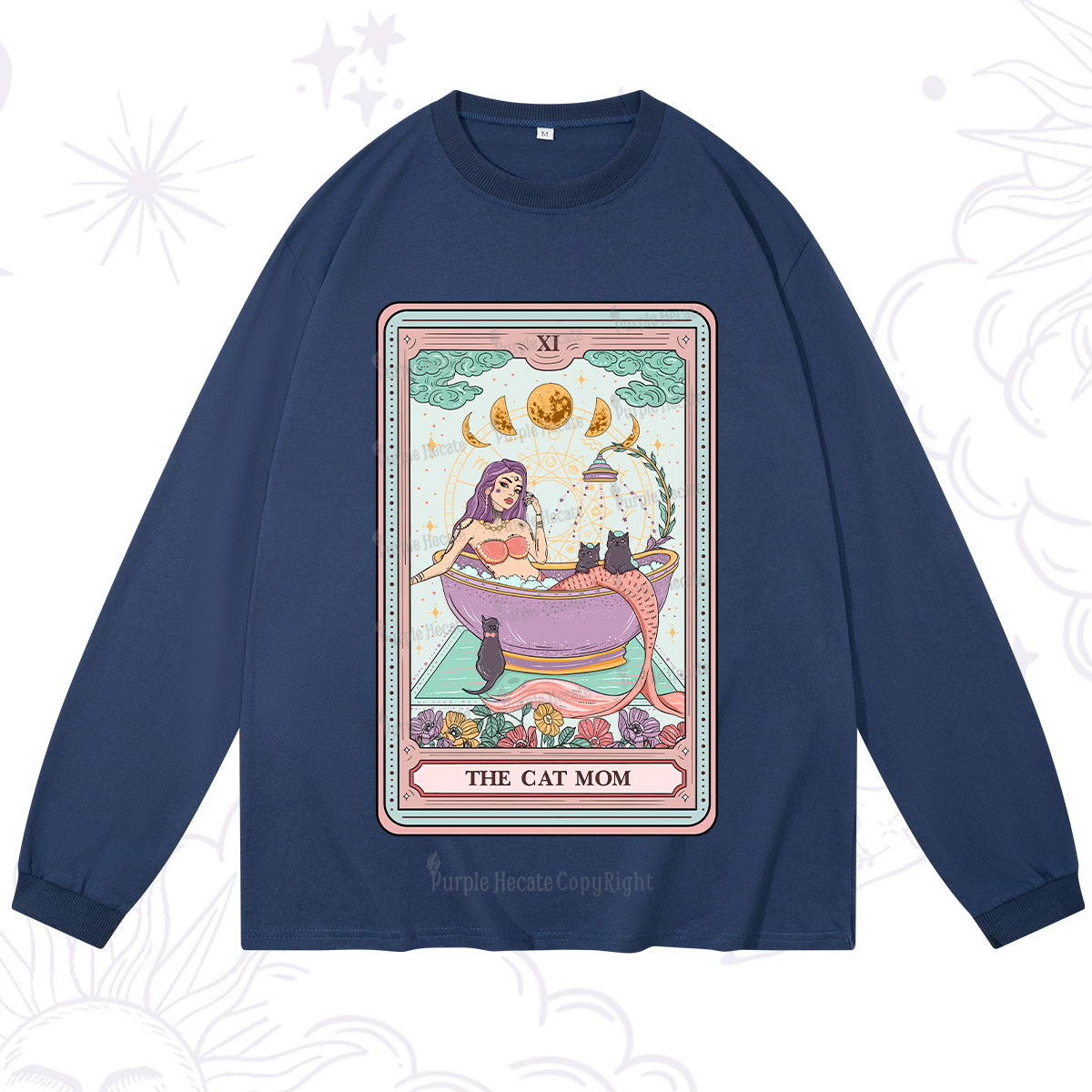 Purplehecate The Cat Mermaid Mom Tarot Card Long Sleeve T-Shirt