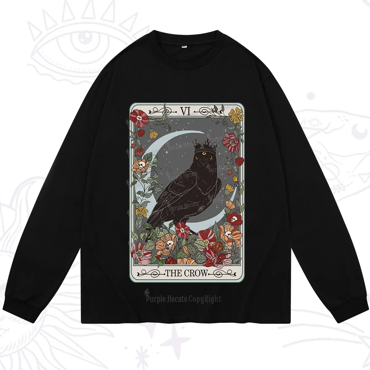 Purplehecate The Crow Tarot Card Long Sleeve T-Shirt