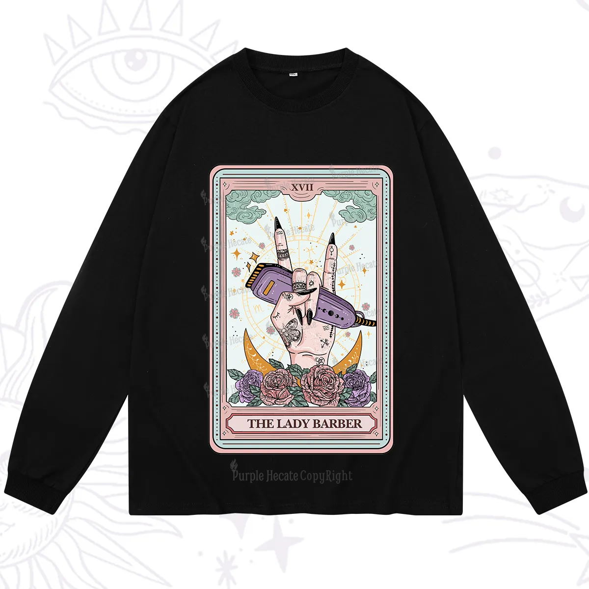 Purplehecate The Lady Barber Tarot Card Long Sleeve T-Shirt
