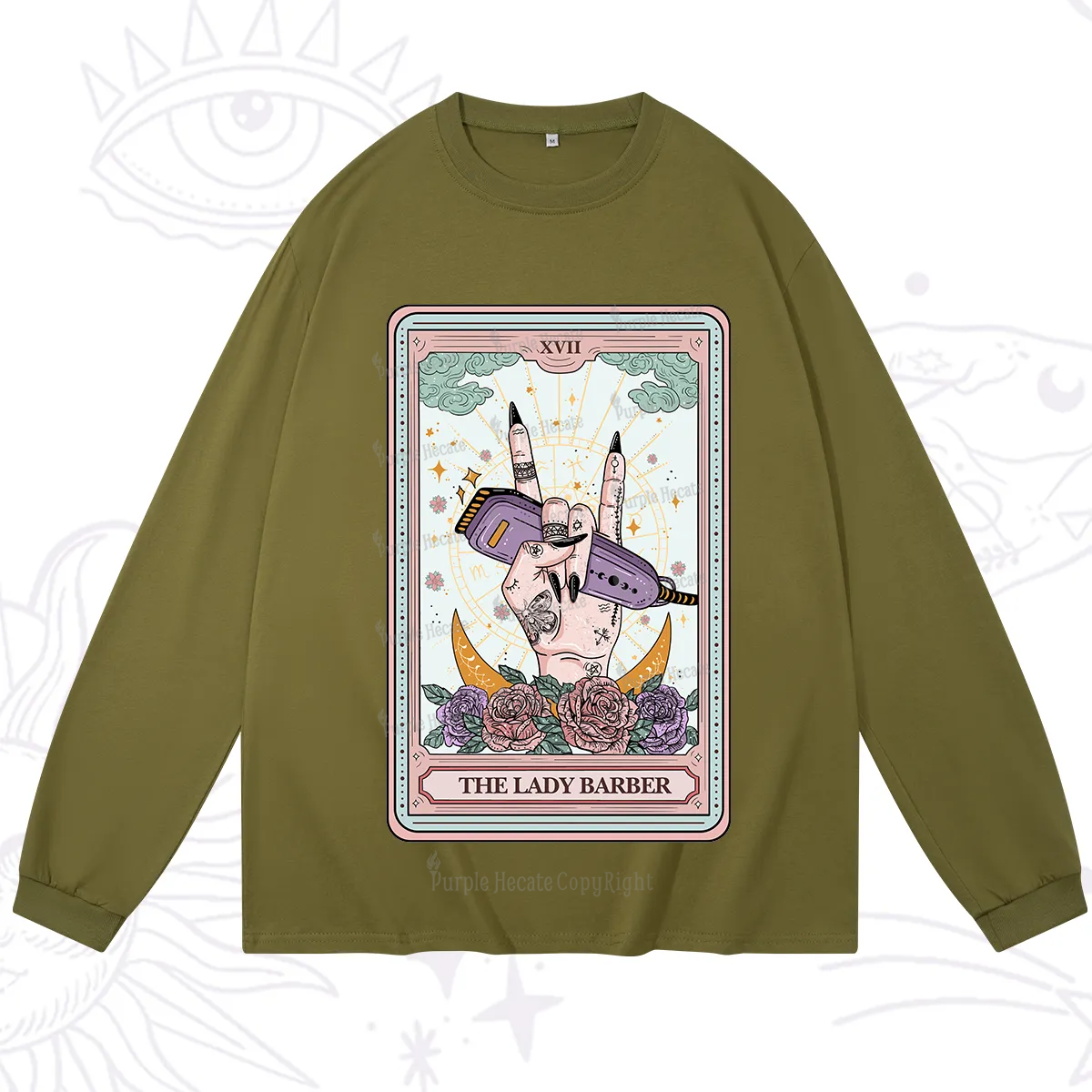 Purplehecate The Lady Barber Tarot Card Long Sleeve T-Shirt