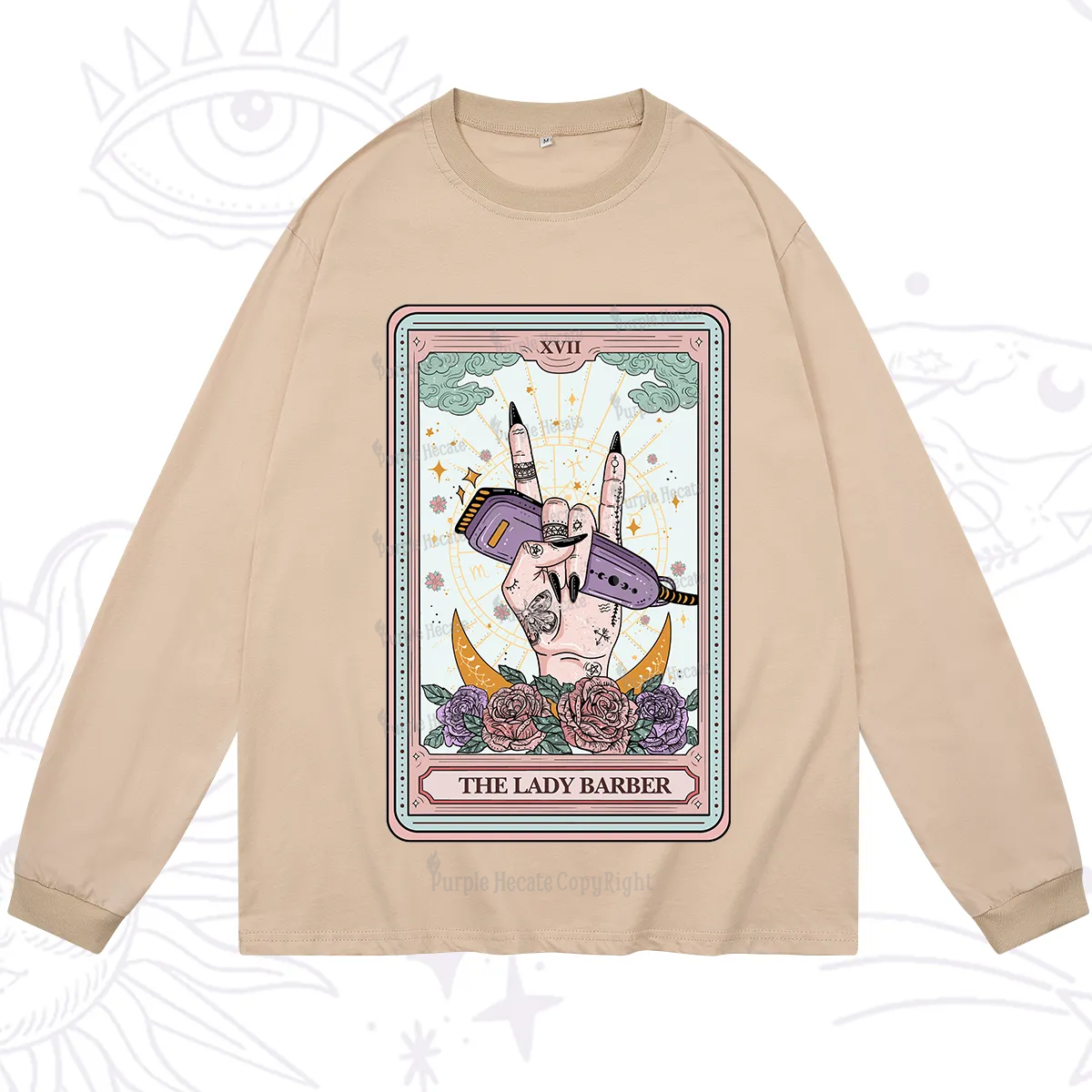 Purplehecate The Lady Barber Tarot Card Long Sleeve T-Shirt