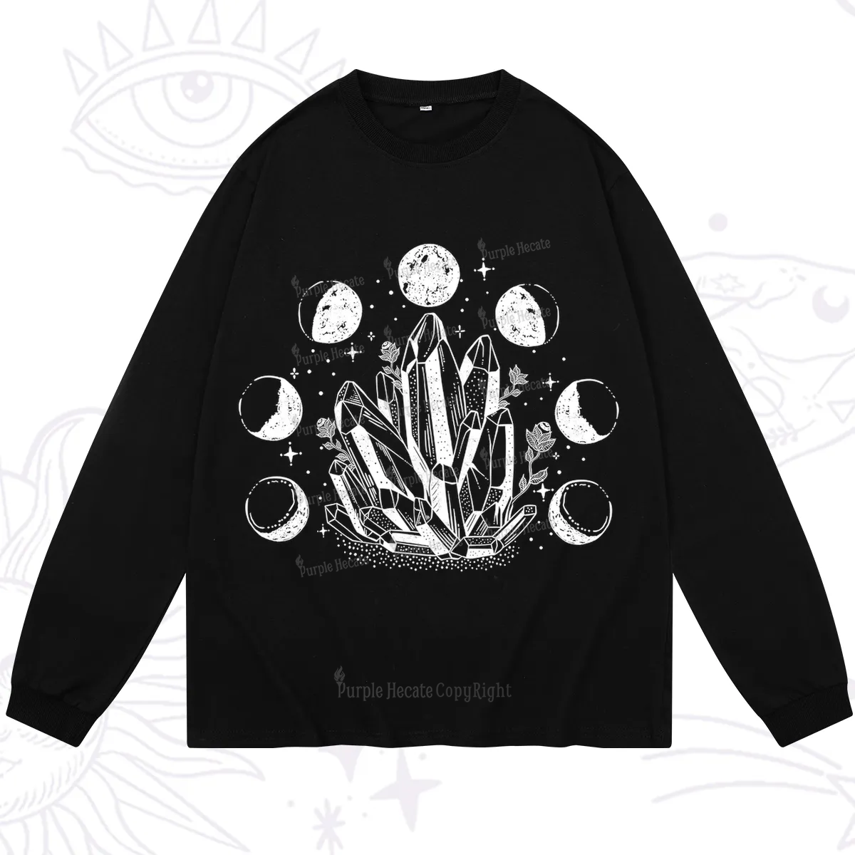 Purplehecate Crystals and Moon Phases Long Sleeve T-Shirt