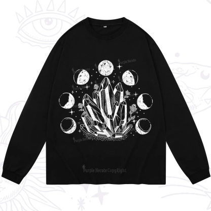 Purplehecate Crystals and Moon Phases Long Sleeve T-Shirt