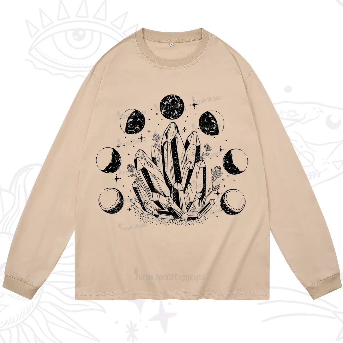Purplehecate Crystals and Moon Phases Long Sleeve T-Shirt