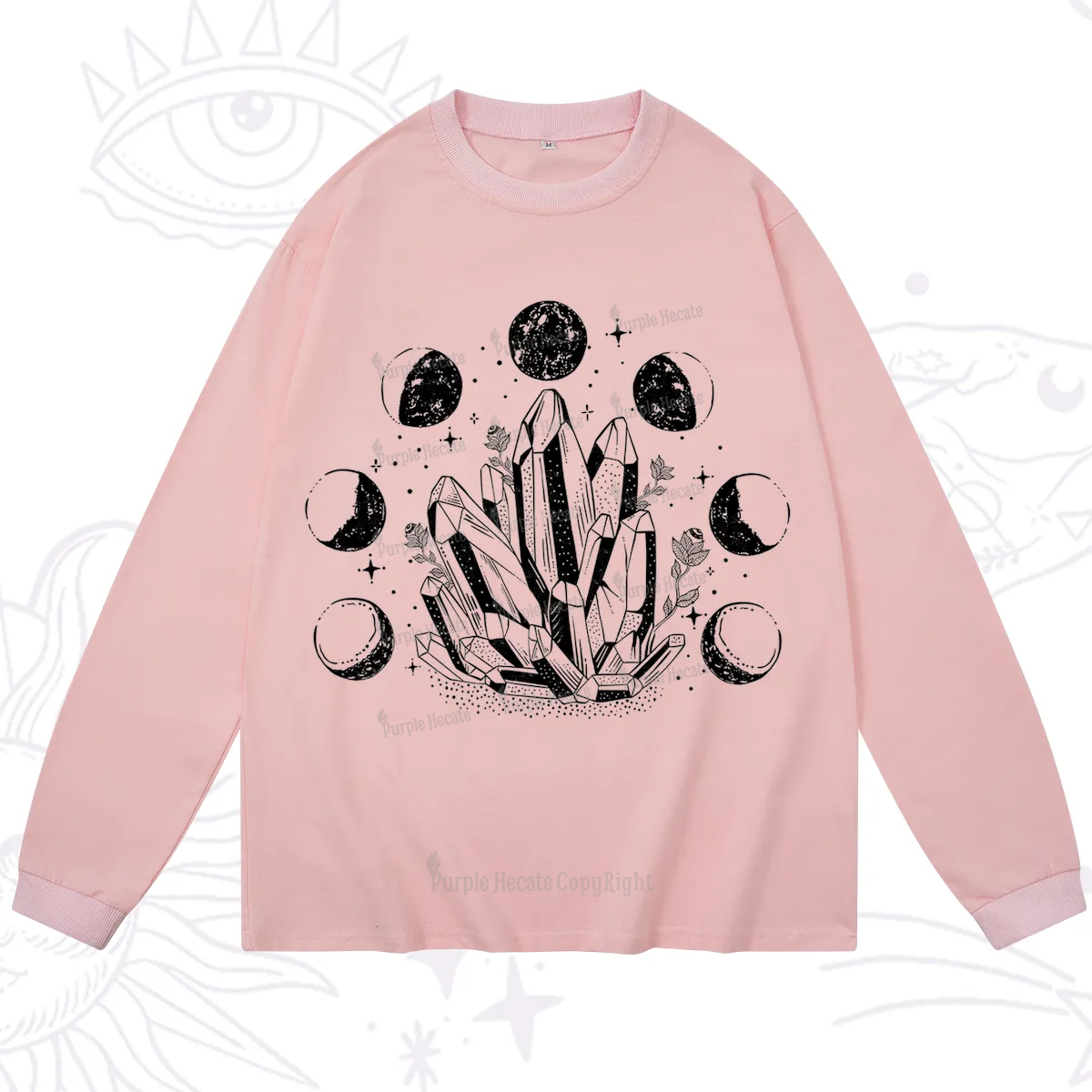 Purplehecate Crystals and Moon Phases Long Sleeve T-Shirt