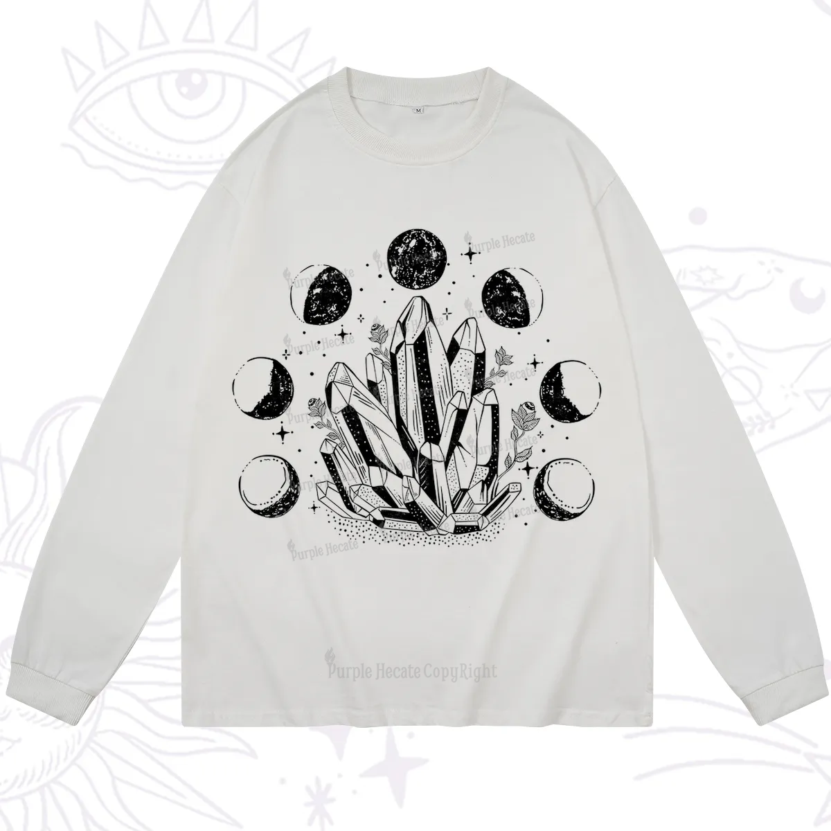 Purplehecate Crystals and Moon Phases Long Sleeve T-Shirt