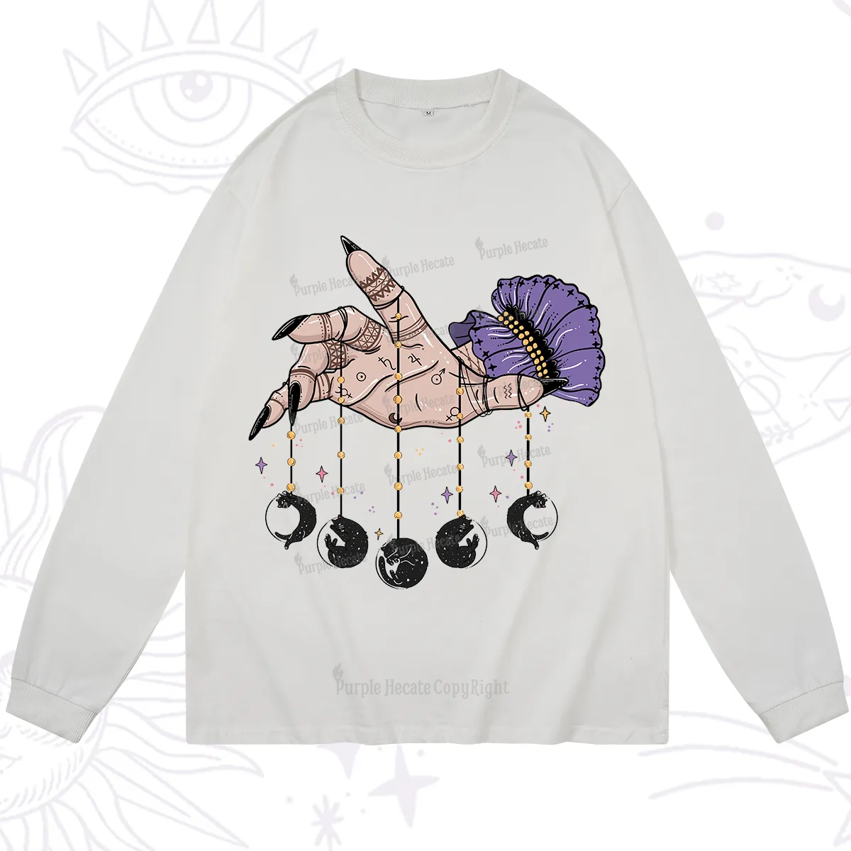Purplehecate Feline Lunar Phases Long Sleeve T-Shirt