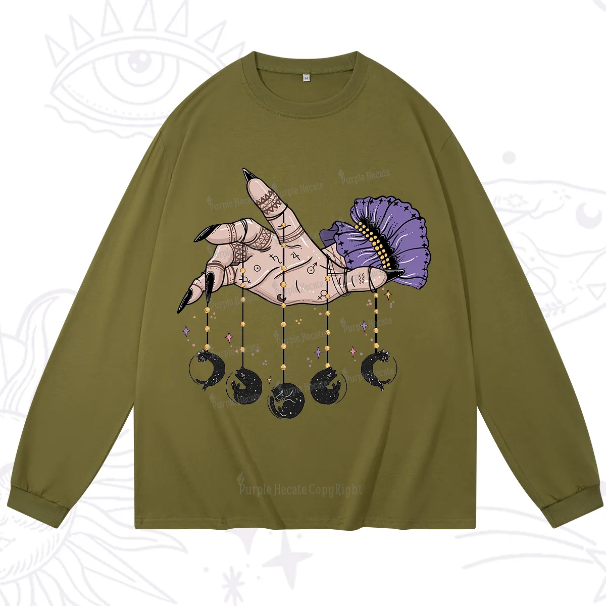 Purplehecate Feline Lunar Phases Long Sleeve T-Shirt
