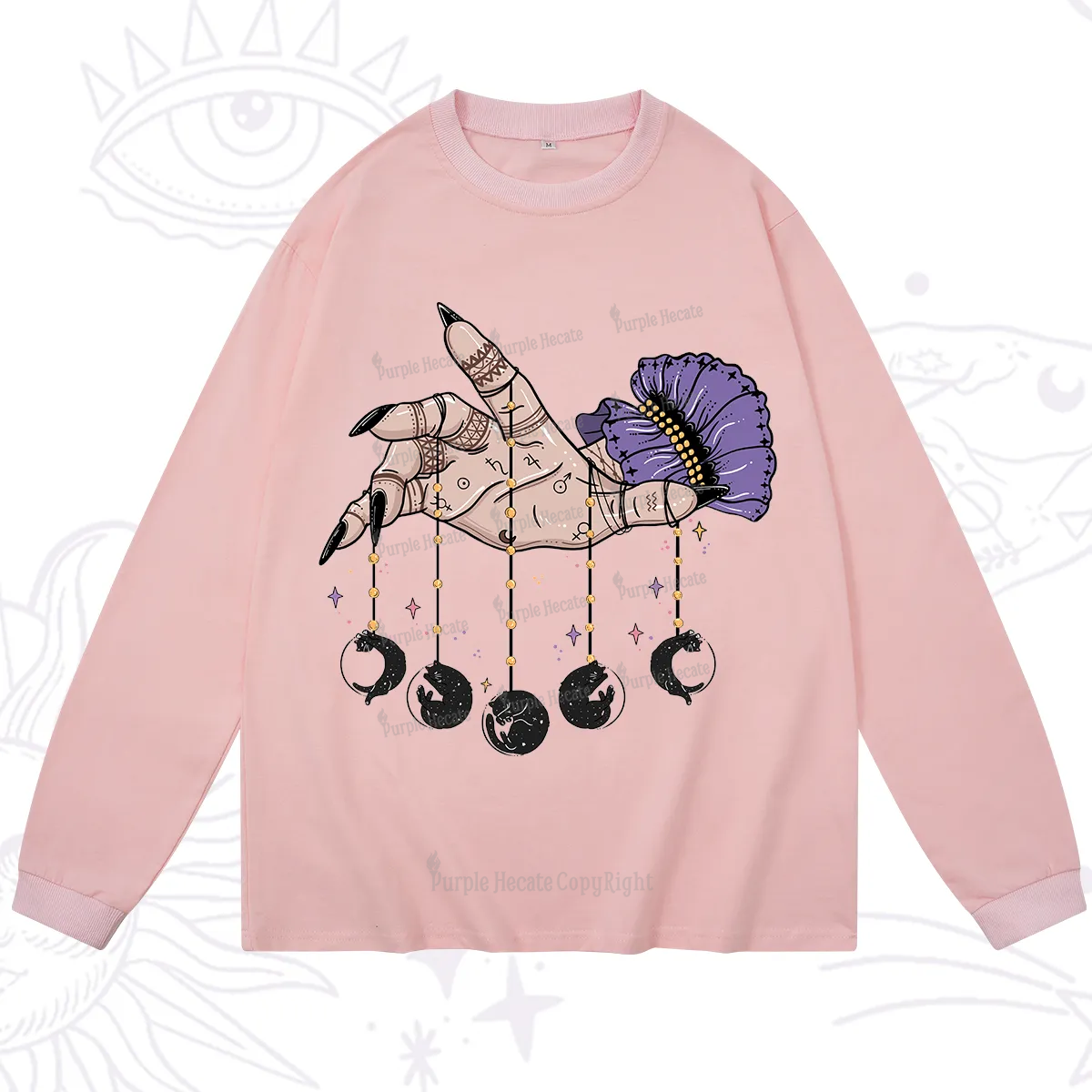 Purplehecate Feline Lunar Phases Long Sleeve T-Shirt