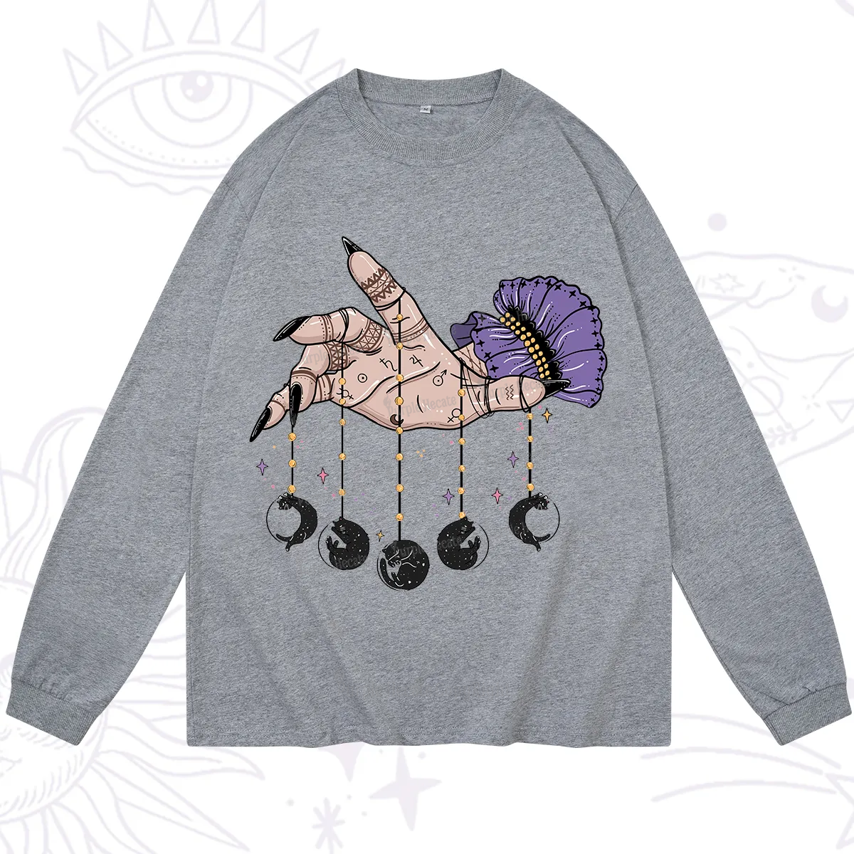 Purplehecate Feline Lunar Phases Long Sleeve T-Shirt