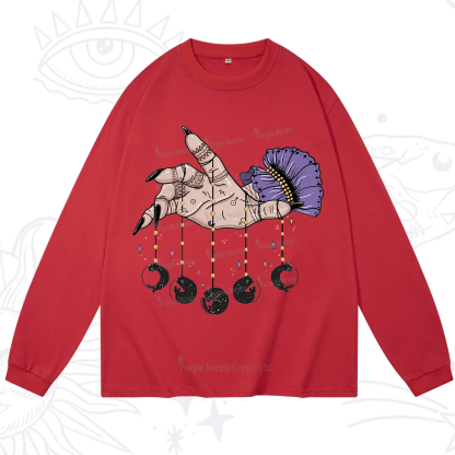 Purplehecate Feline Lunar Phases Long Sleeve T-Shirt