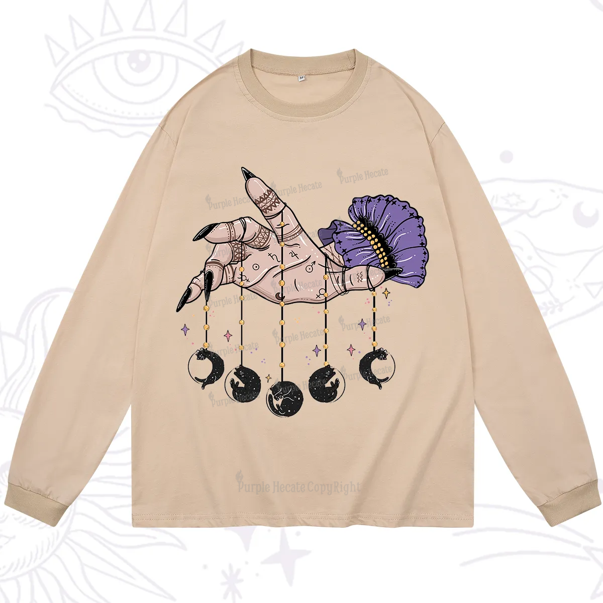 Purplehecate Feline Lunar Phases Long Sleeve T-Shirt