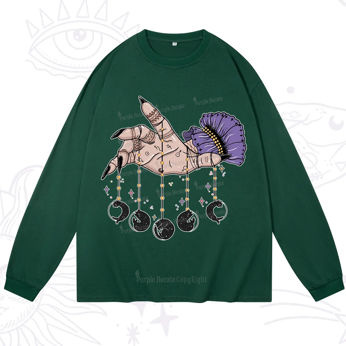 Purplehecate Feline Lunar Phases Long Sleeve T-Shirt