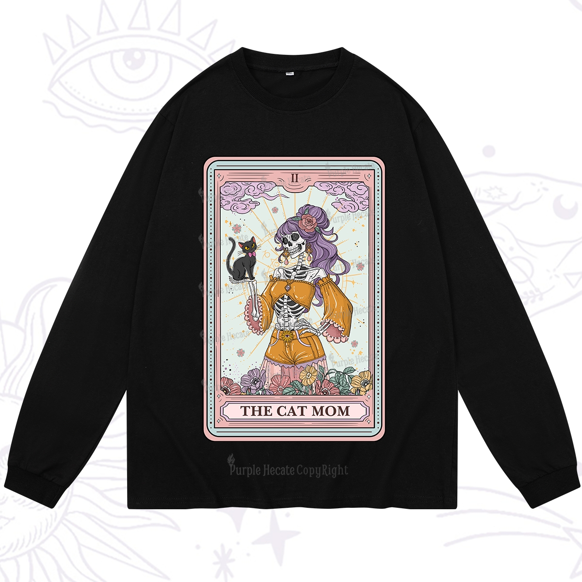 Purplehecate The Skeleton Cat Mom Tarot Card Long Sleeve T-Shirt