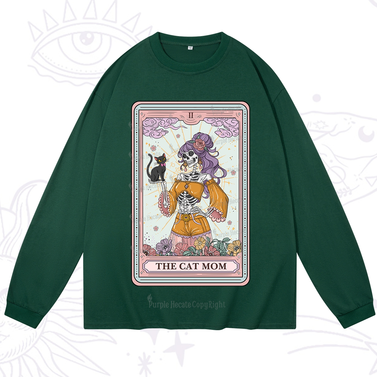 Purplehecate The Skeleton Cat Mom Tarot Card Long Sleeve T-Shirt