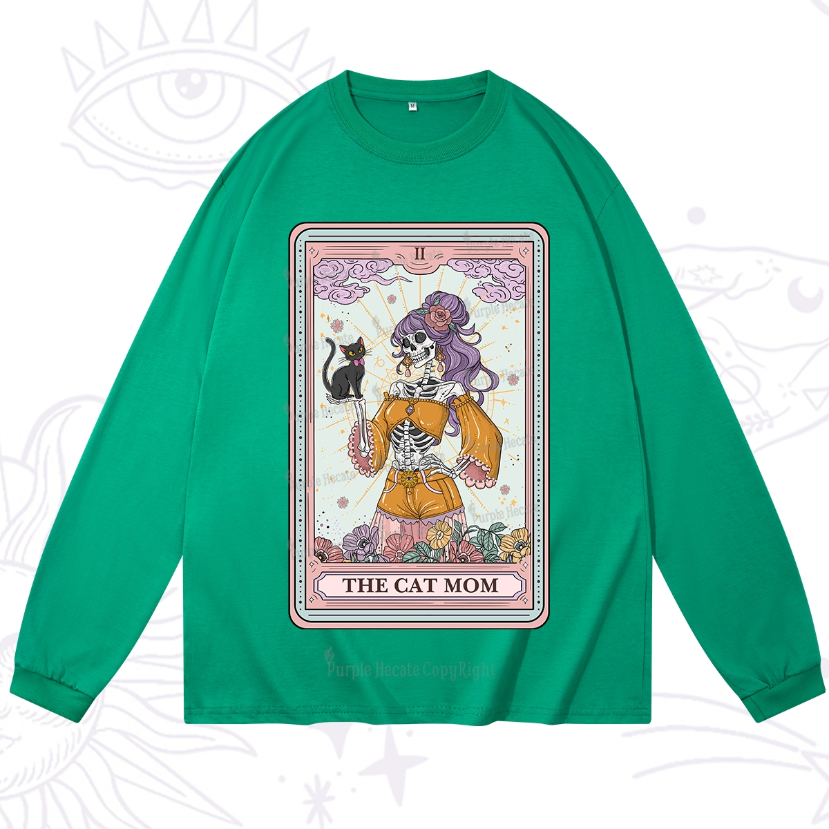 Purplehecate The Skeleton Cat Mom Tarot Card Long Sleeve T-Shirt