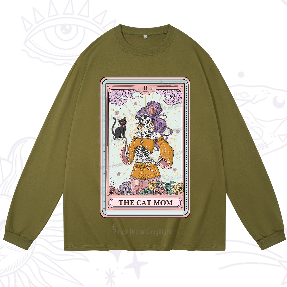 Purplehecate The Skeleton Cat Mom Tarot Card Long Sleeve T-Shirt