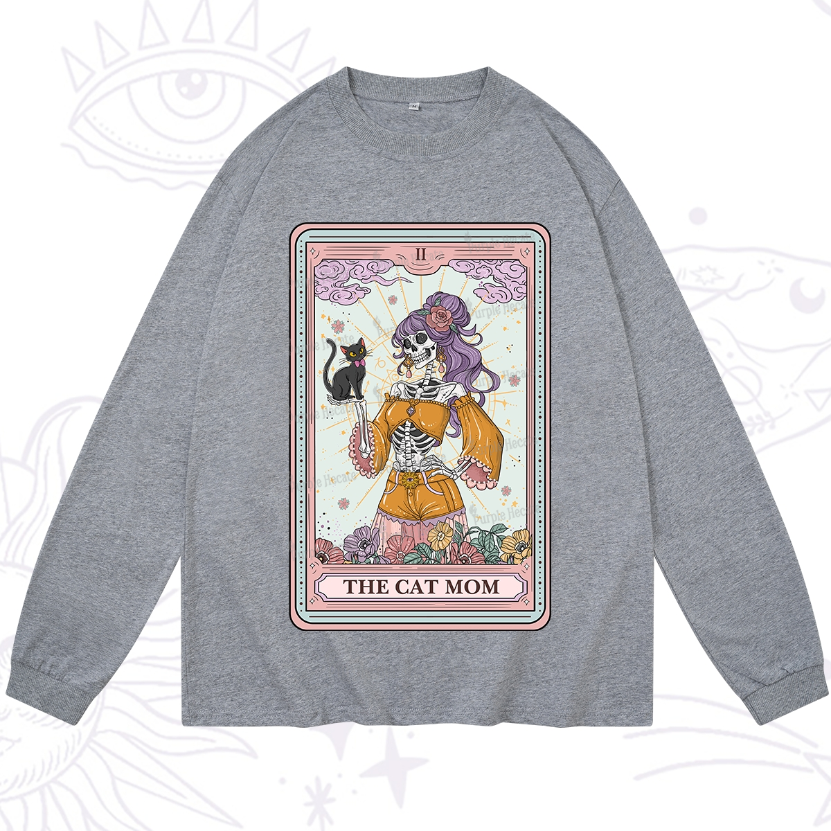 Purplehecate The Skeleton Cat Mom Tarot Card Long Sleeve T-Shirt