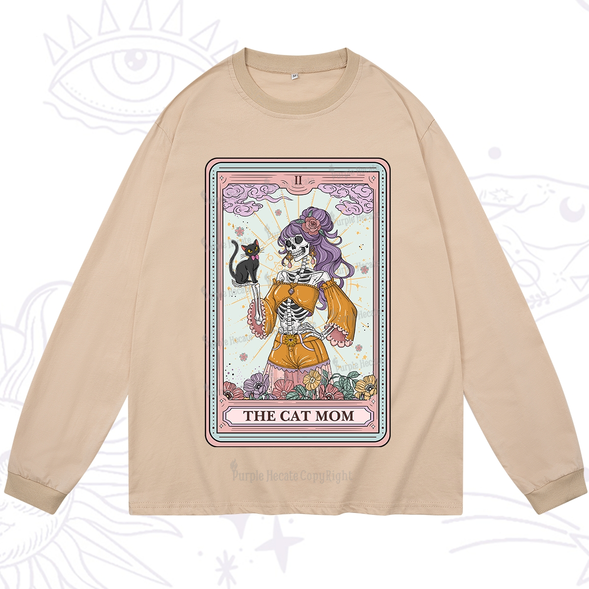 Purplehecate The Skeleton Cat Mom Tarot Card Long Sleeve T-Shirt