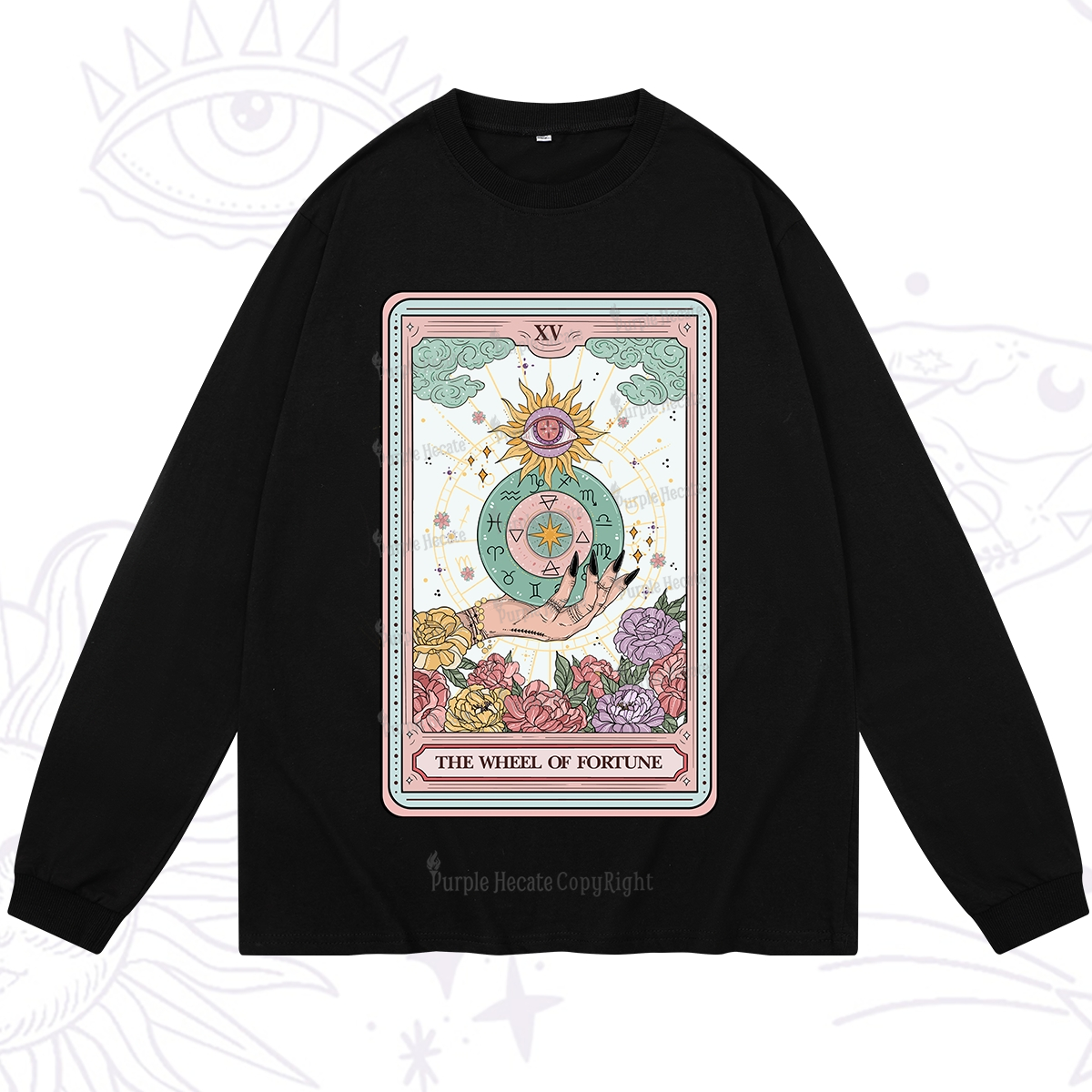 Purplehecate The Wheel of Fortune Tarot Card Long Sleeve T-Shirt