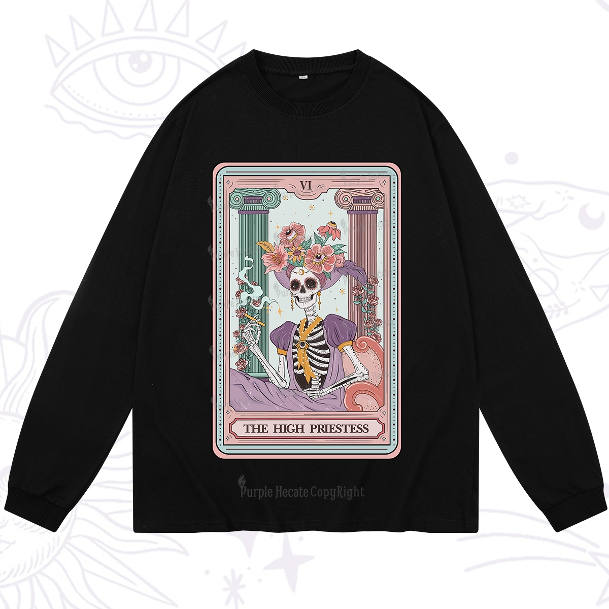 Purplehecate The High Priestess Skeleton Tarot Long Sleeve T-Shirt